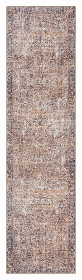 Anyel Brown and Blue Traditional Distressed Washable Runner Rugmodern color block patchwork rug