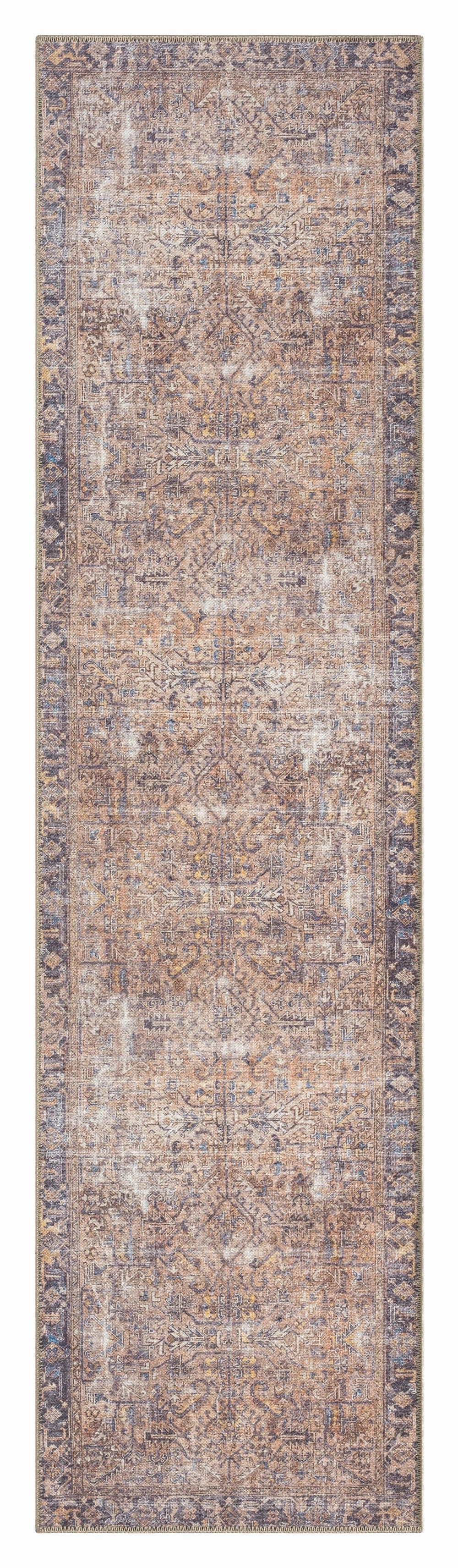 Anyel Brown and Blue Traditional Distressed Washable Runner Rugmodern color block patchwork rug