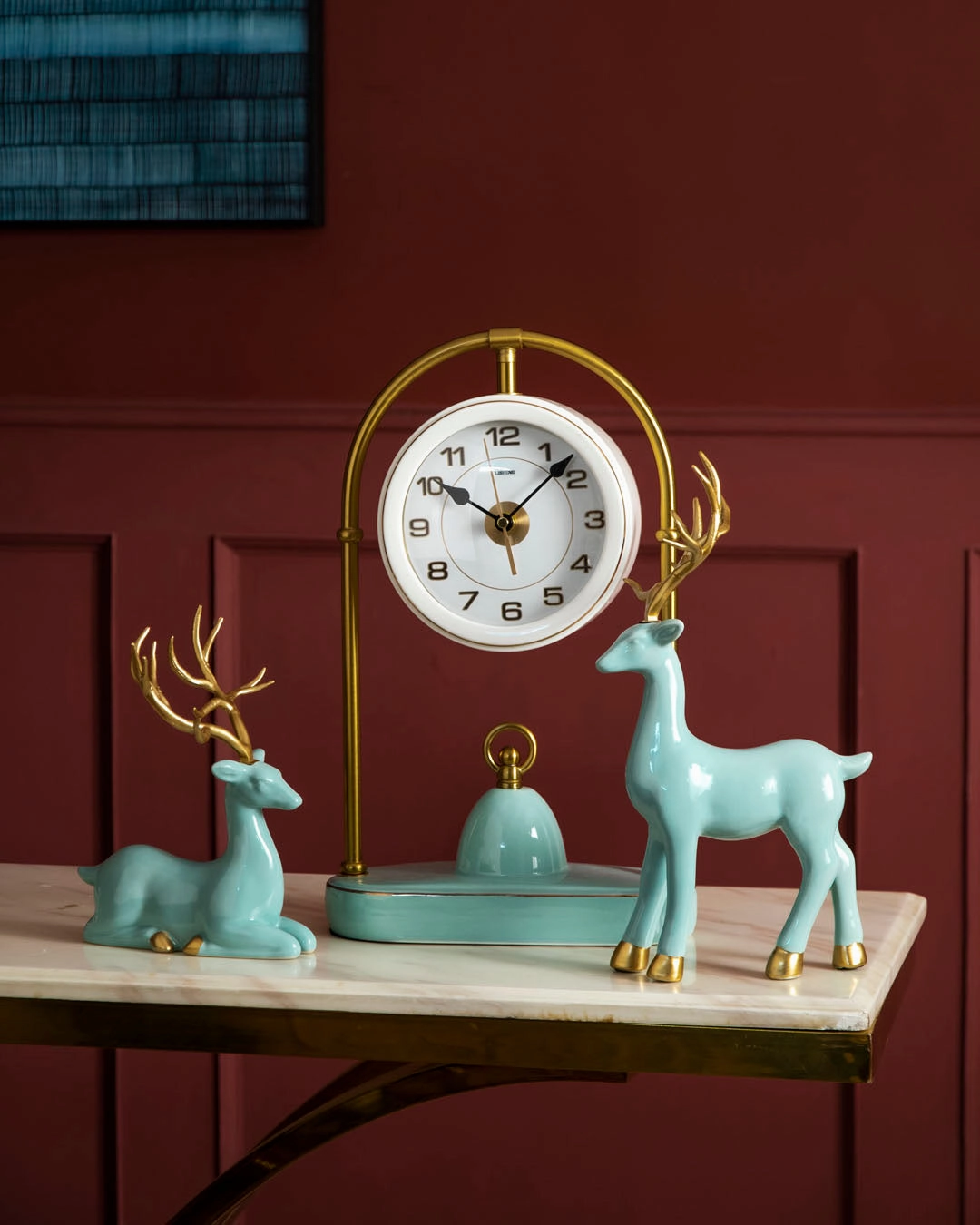 Aqua Serenity Deer Table Clock - Set Of 3
