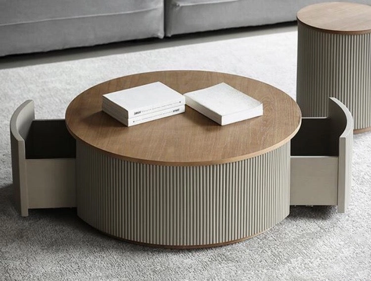 Art Deco Solid Wood Round Coffee Table