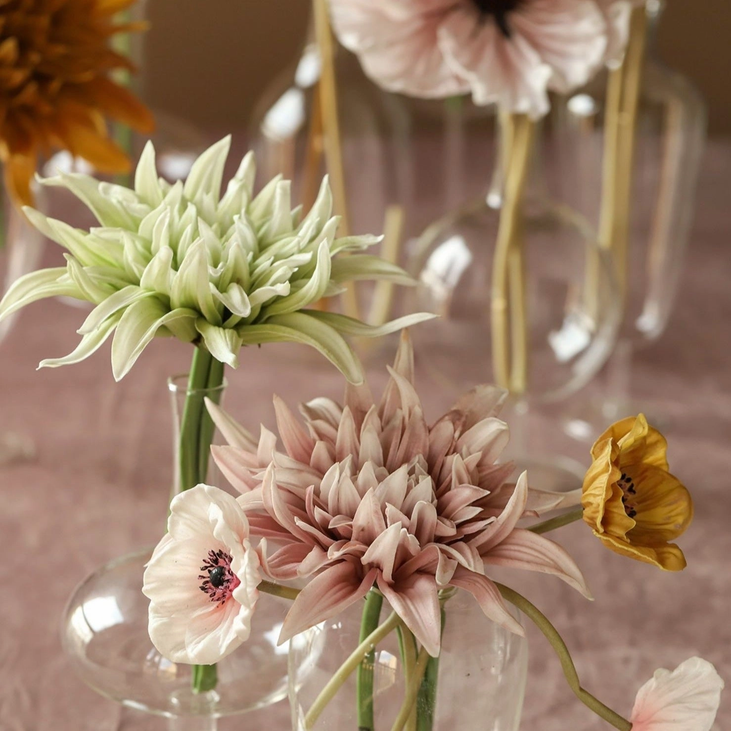 Artificial Dahlia and Poppies Stems