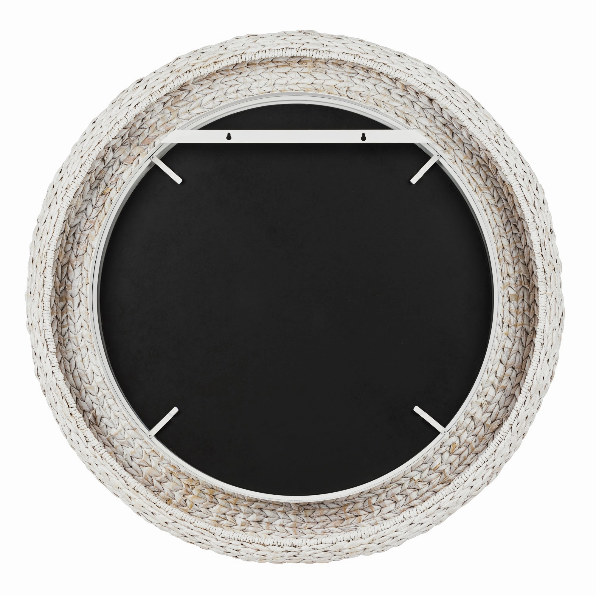 Athena in Whitewash 457MI40MWW 40-in Round Wall Mirror - Matte White/Whitewash Seagrass