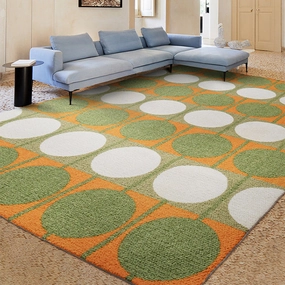 Austin Retro Circle Green and Orange Wool Rugmodern color block patchwork rug