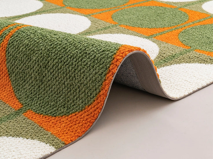 Austin Retro Circle Green and Orange Wool Rug