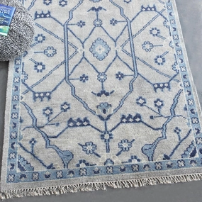 Aziz Blue and White Wool Rugmodern color block patchwork rug