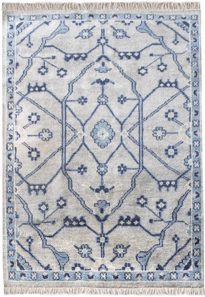 Aziz Blue and White Wool Rug