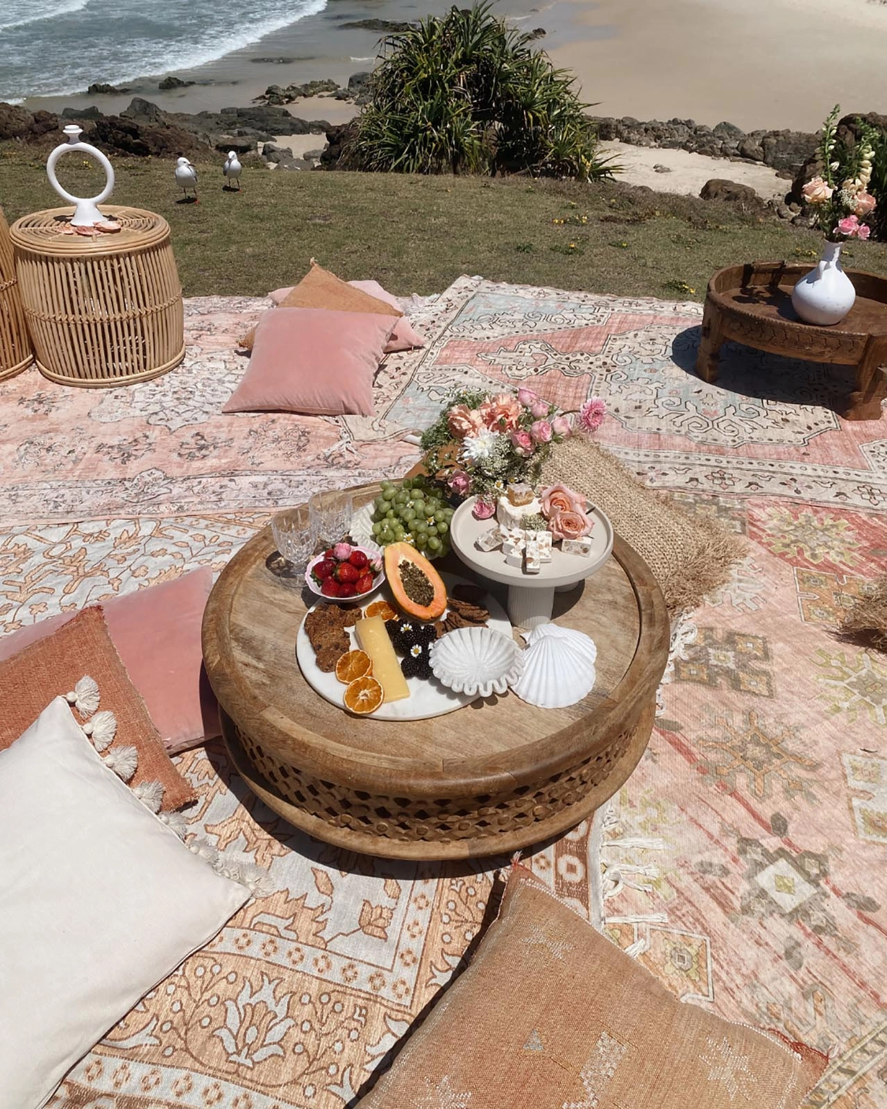 Bakari Pink and Orange Boho Picnic Rug