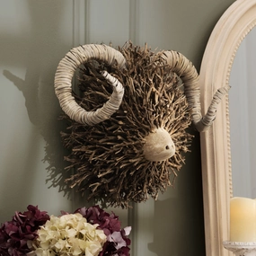 Beau Hand Crafted Ram Wooden Sculpture Brownmodern home decor ,home decor for bedroom 