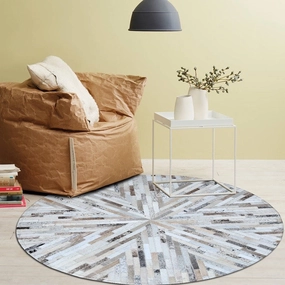 Beige and Cream Round Patchwork Hide Rugmodern color block patchwork rug