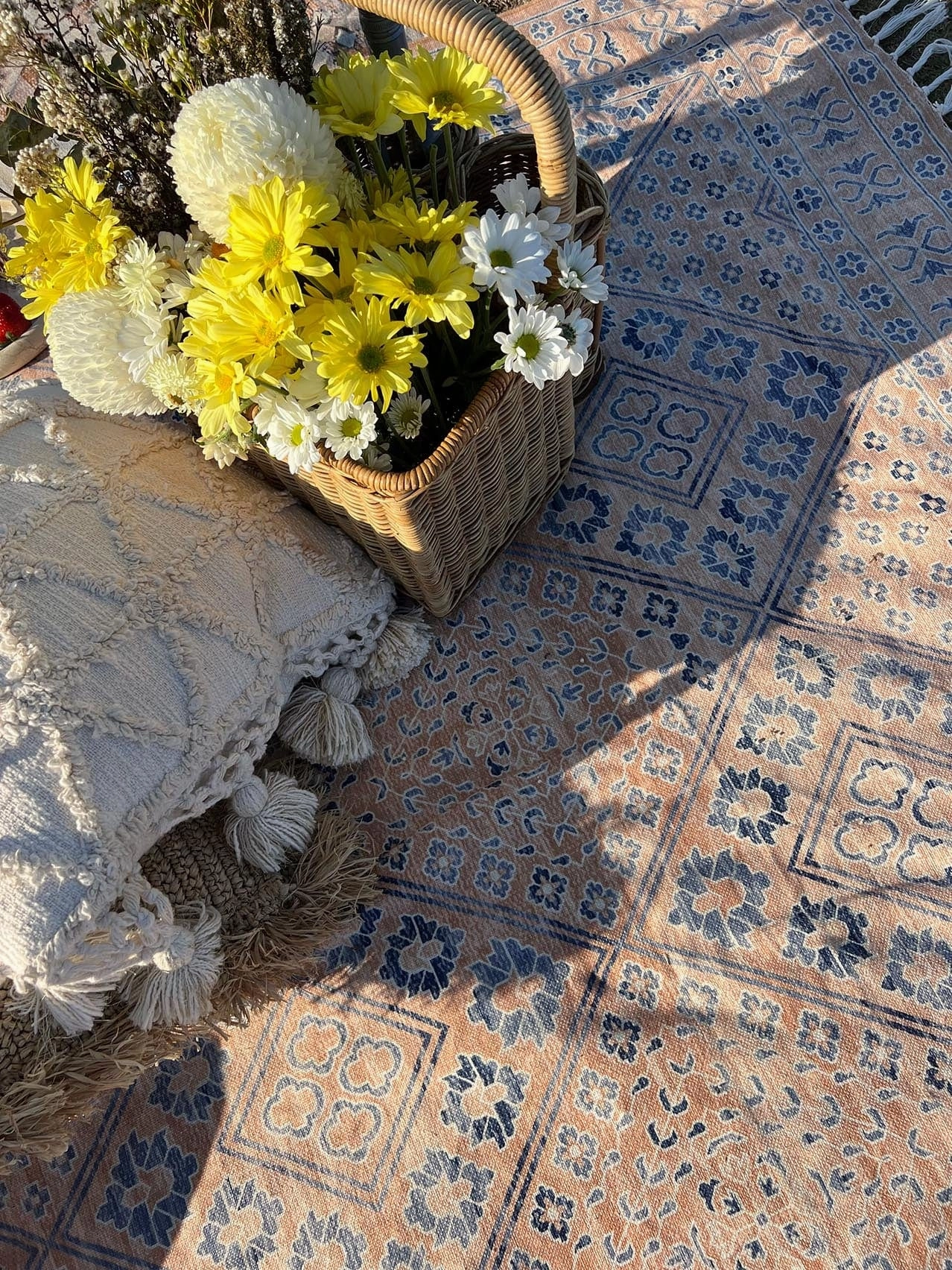 Bibi Blue and Orange Boho Picnic Rug