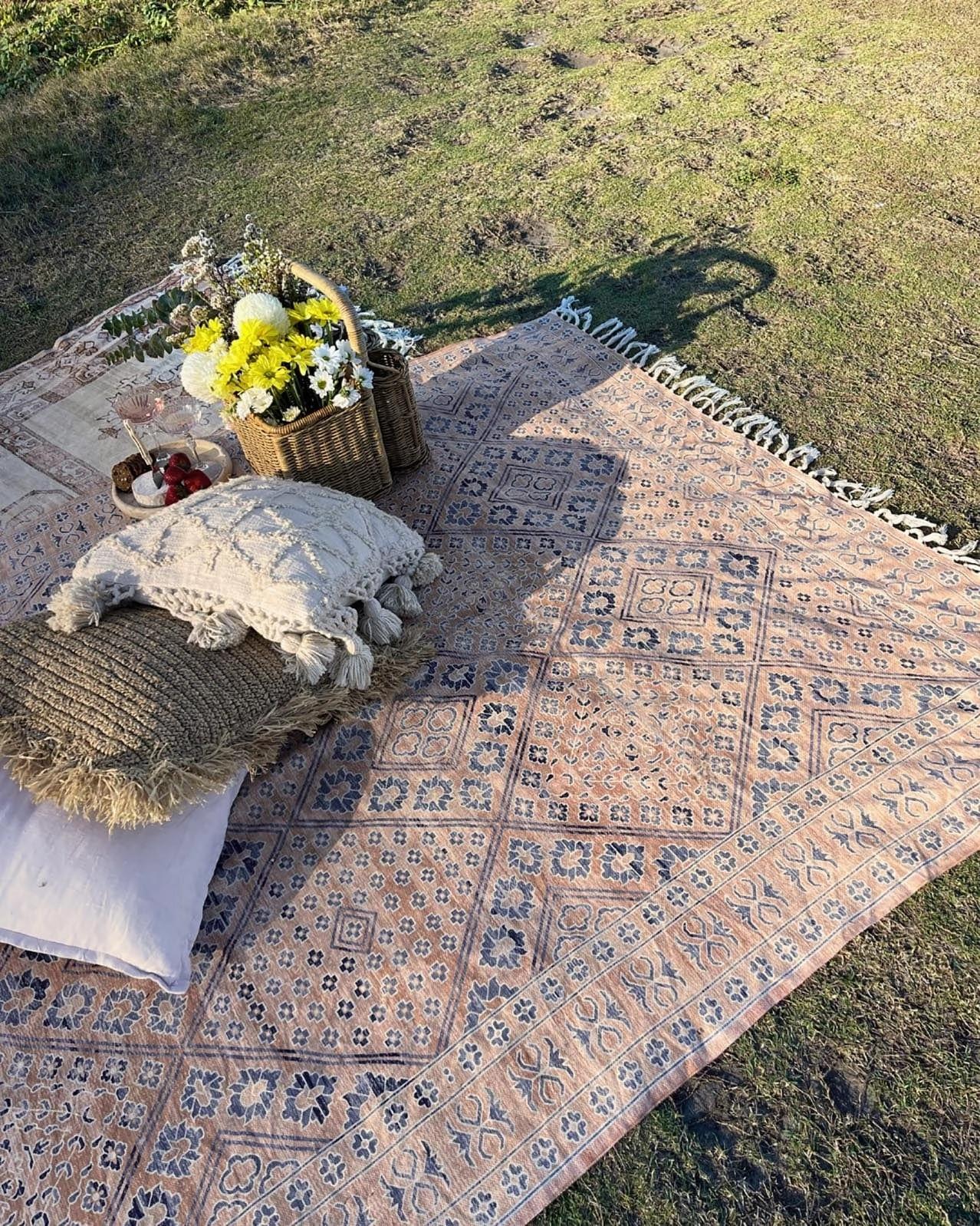 Bibi Blue and Orange Boho Picnic Rug
