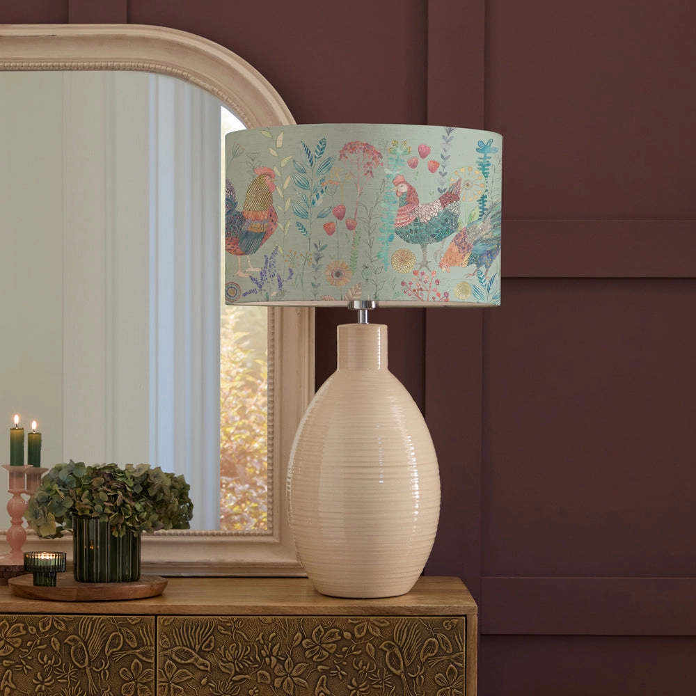 Bilbury Flock Eva & Epona Complete Table Lamp Cream/Robins Egg