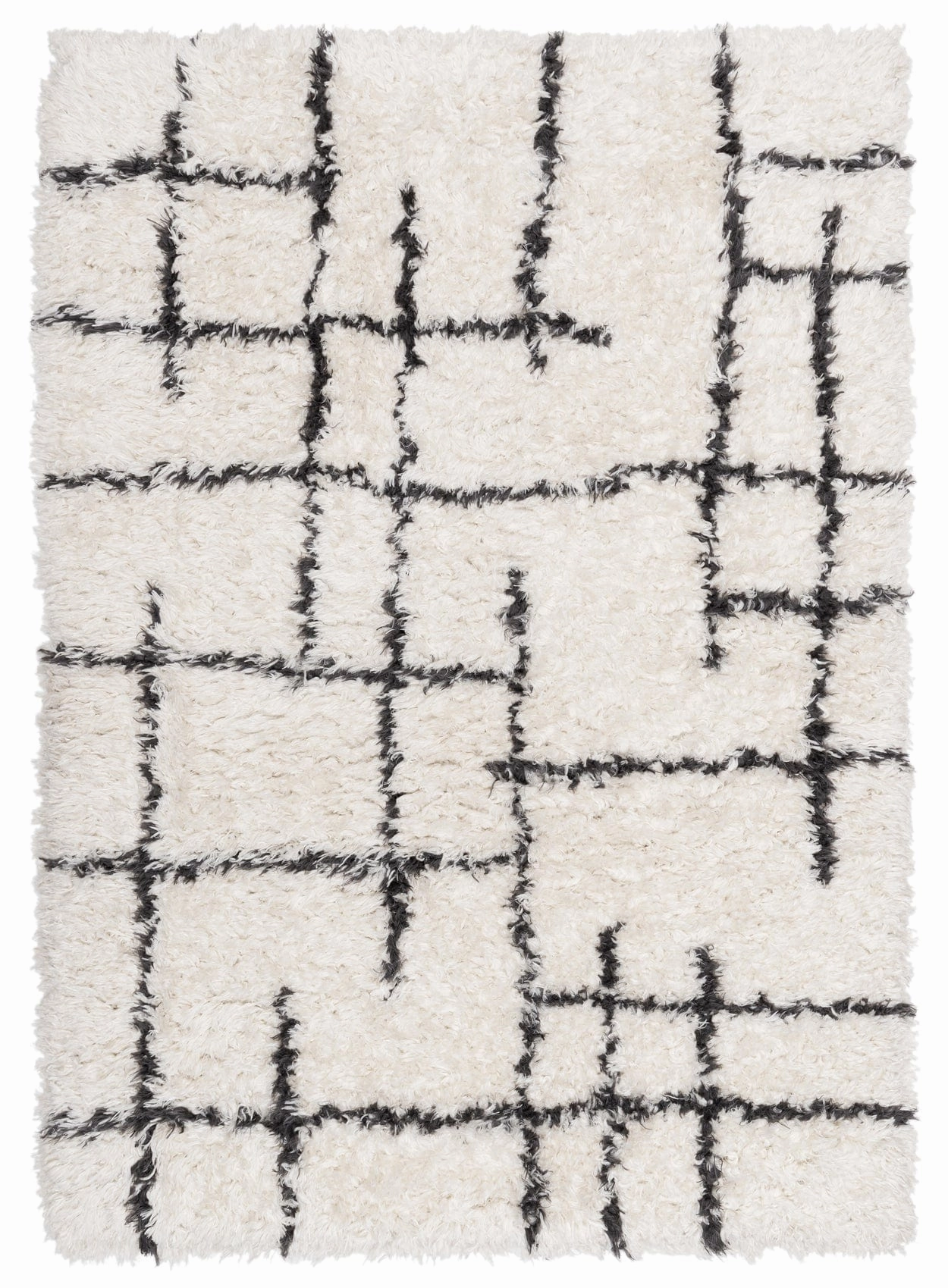 Binx Cream & Black Tribal Shag Rug *NO RETURNS UNLESS FAULTYmodern color block patchwork rug
