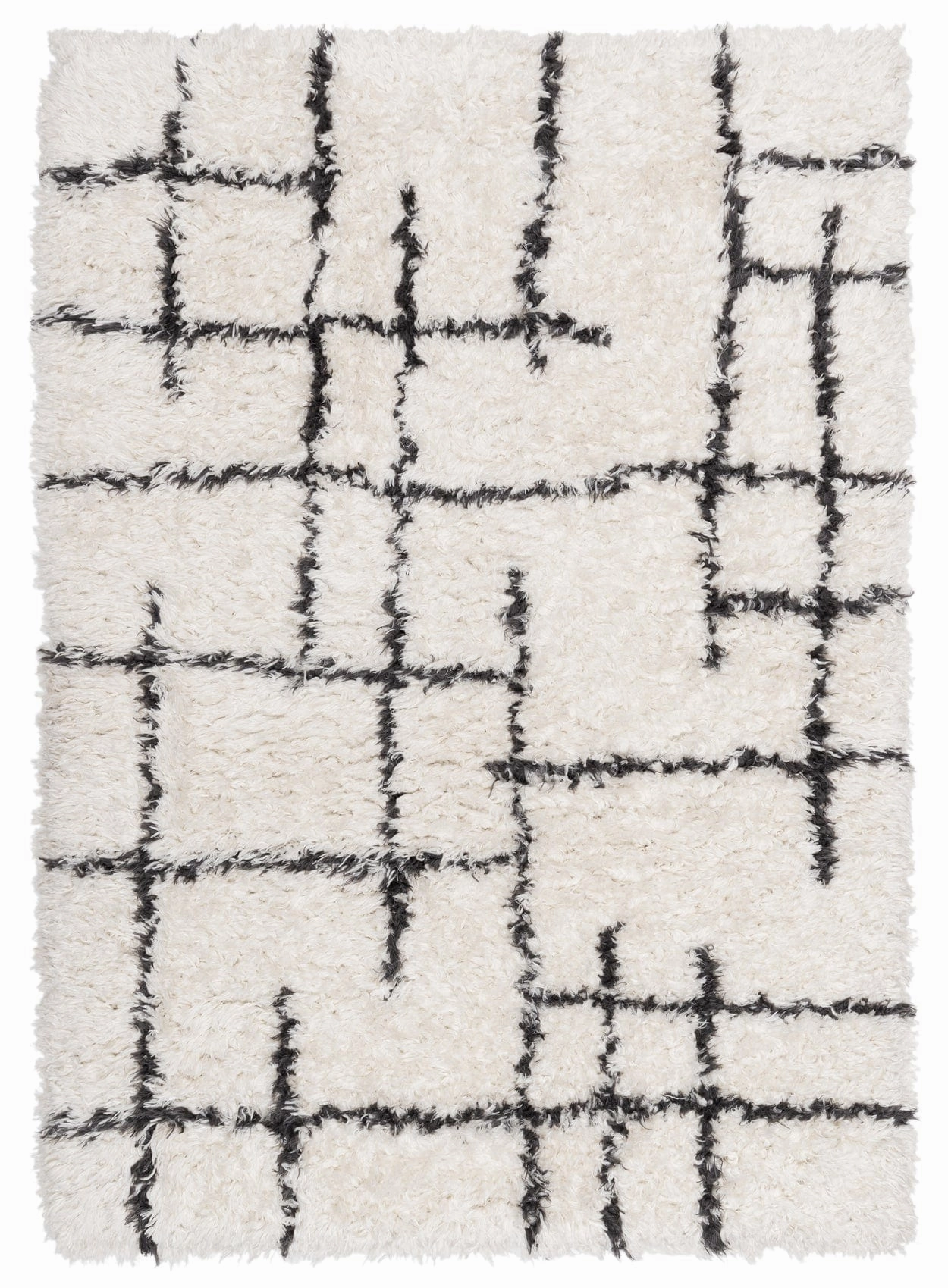 Binx Cream & Black Tribal Shag Rug *NO RETURNS UNLESS FAULTYmodern color block patchwork rug