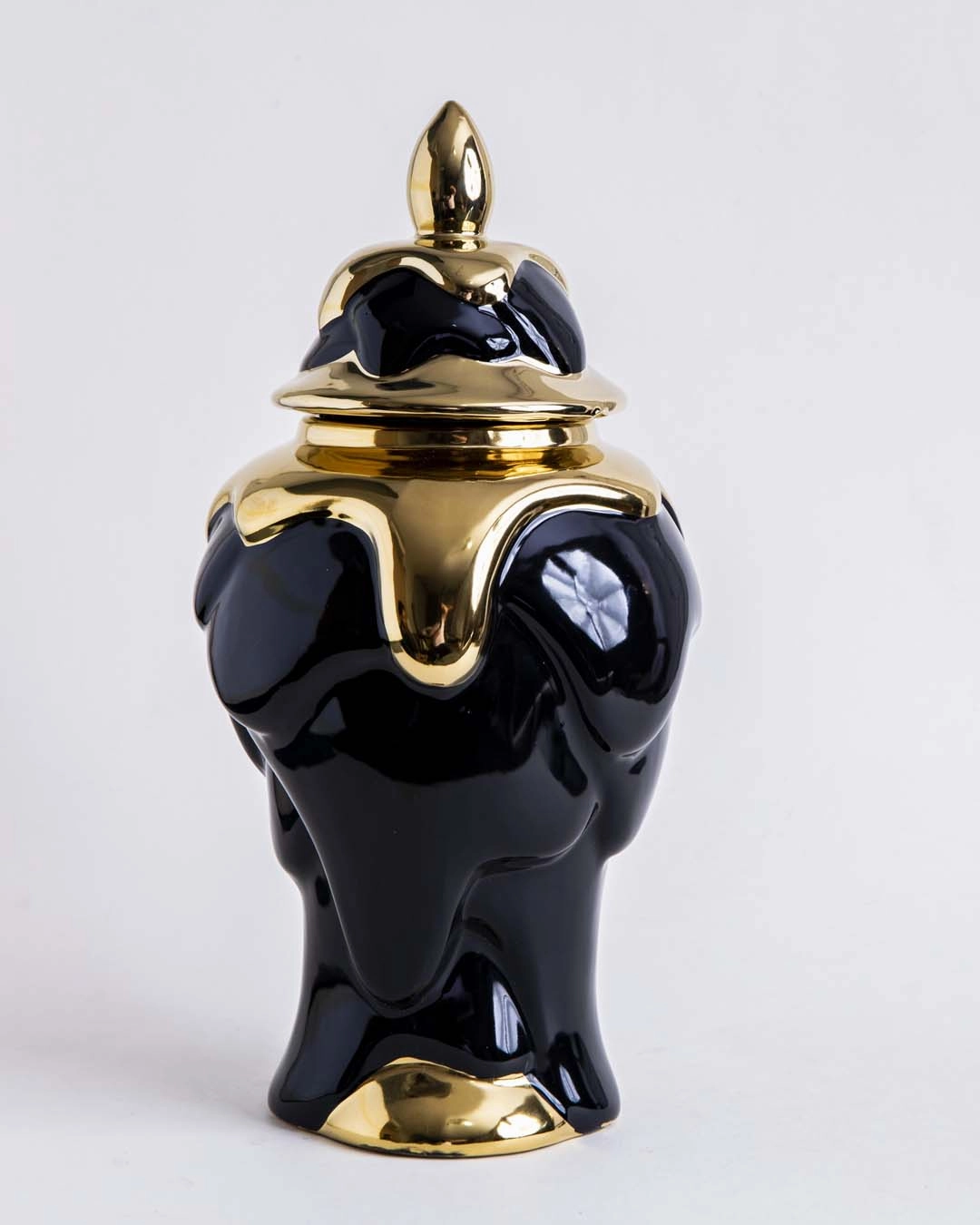 Black   Gold Dripping Paint Temple Jar - Small