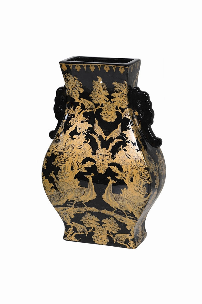 Black & Gold Chinoiserie Porcelain Vase