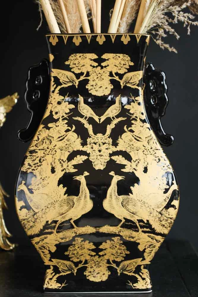 Black & Gold Chinoiserie Porcelain Vase