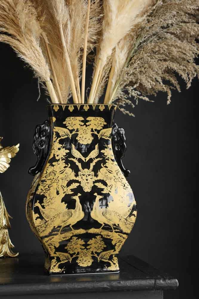 Black & Gold Chinoiserie Porcelain Vase