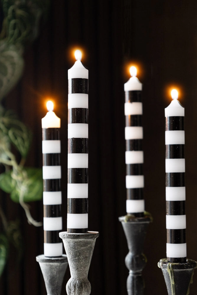Black & White Striped Taper Candles - Pack Of 4scented candle ,decorative candle 
