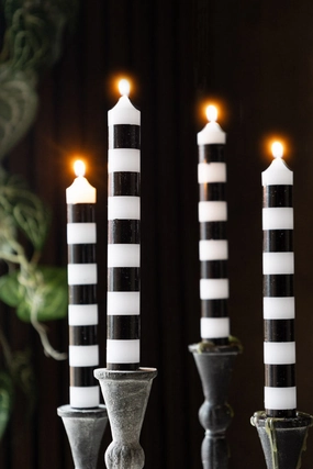 Black & White Striped Taper Candles - Pack Of 4scented candle ,decorative candle 