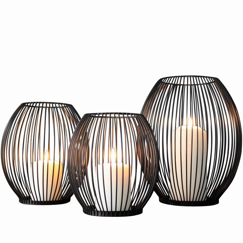 Black Cage Lantern Candle Holder