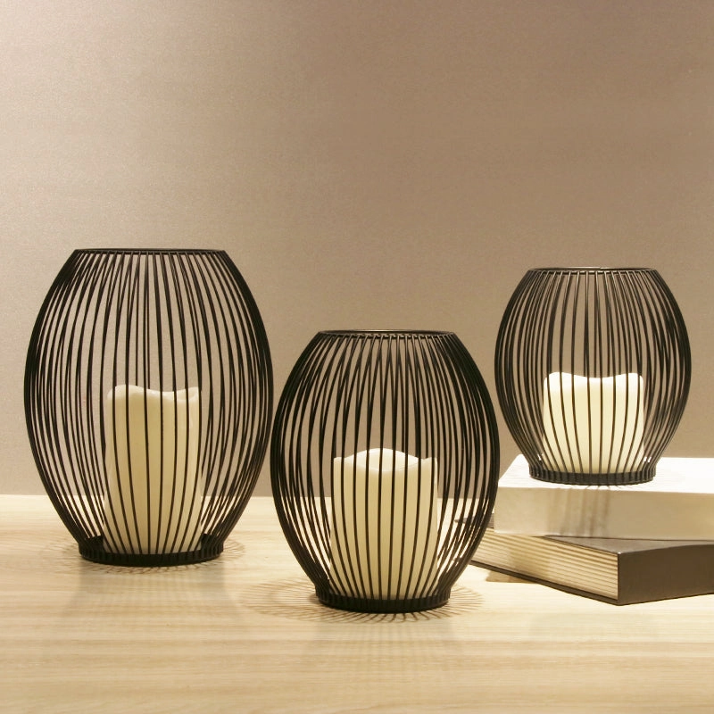 Black Cage Lantern Candle Holder