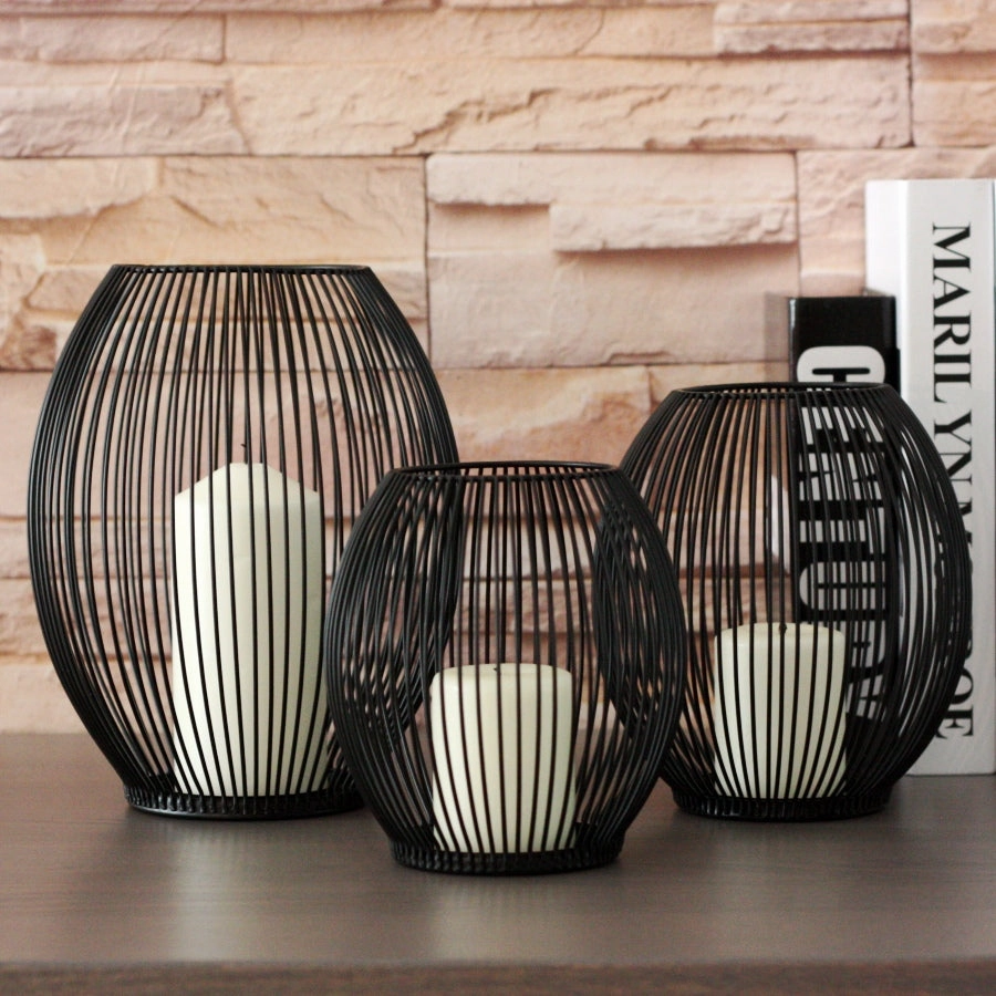 Black Cage Lantern Candle Holder