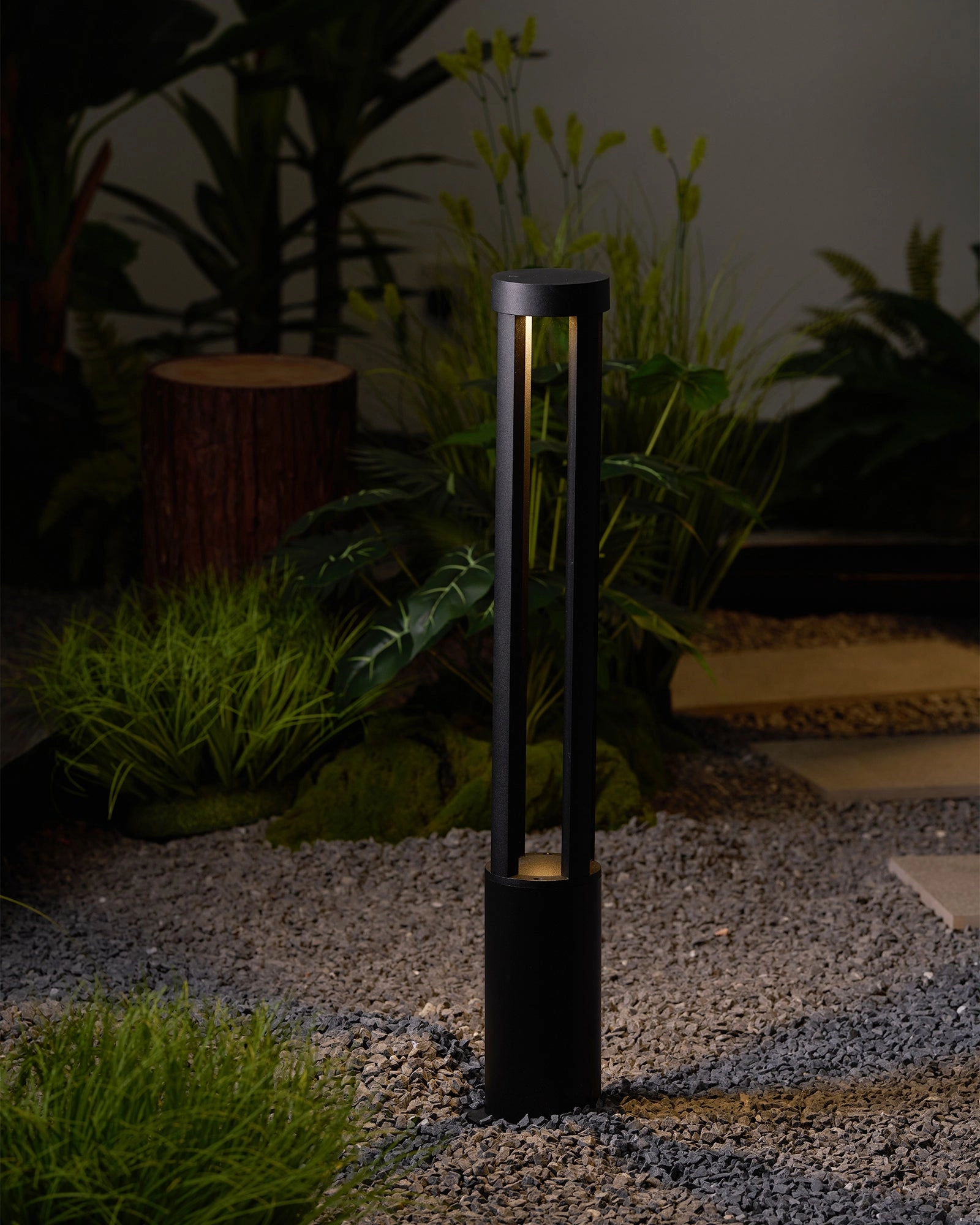 Black Cylindrical Solar Outdoor Post Light