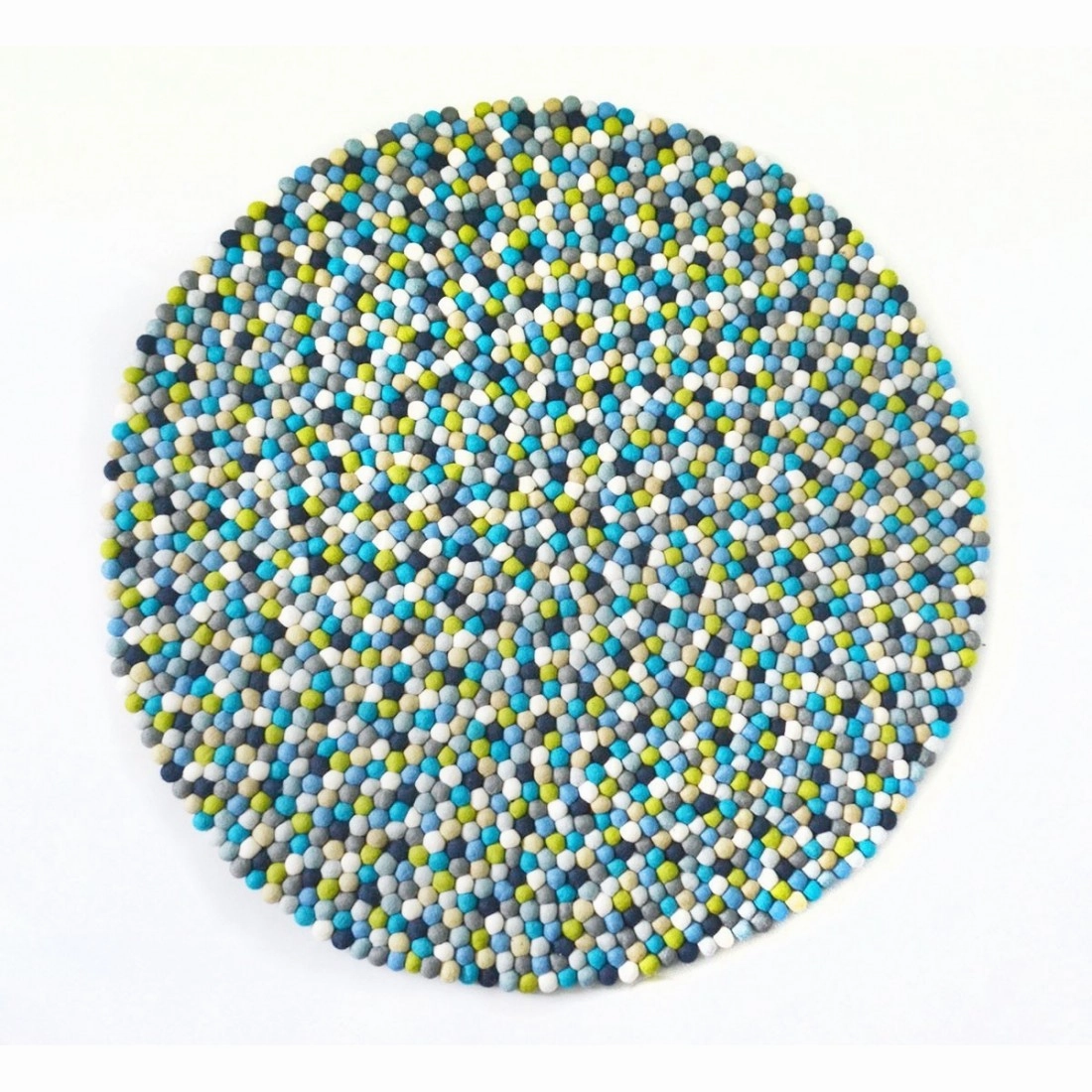 Blue & Green Felt Ball Rugmodern color block patchwork rug