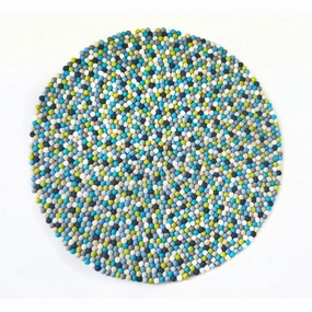 Blue & Green Felt Ball Rugmodern color block patchwork rug