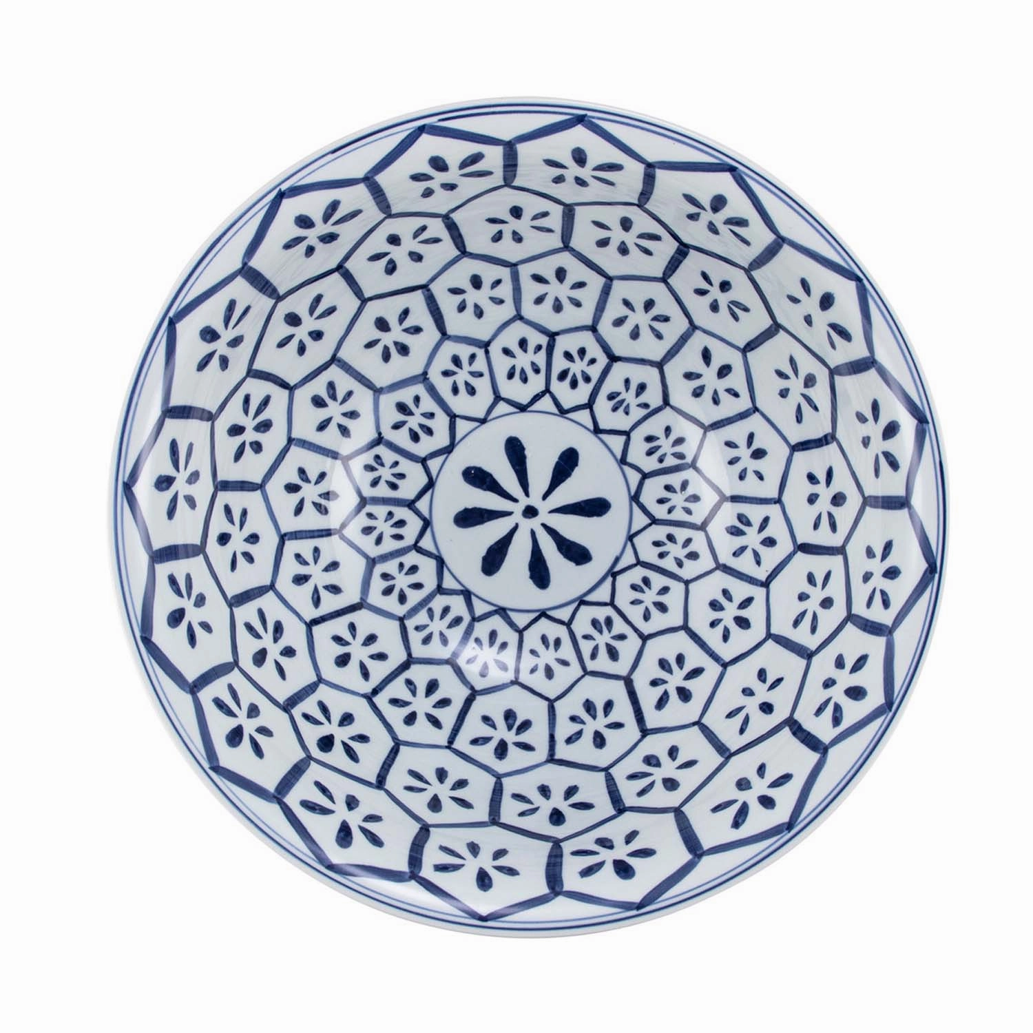 Blue & White Porcelain Bowl Turtle Shell Motif