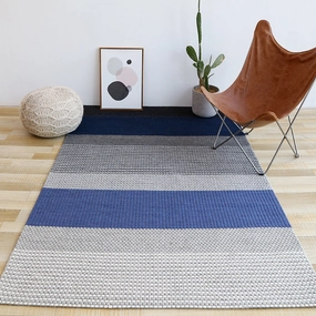 Blue and Grey Chunky Weave Rugmodern color block patchwork rug