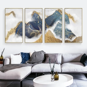 Blue and Yellow Abstract Wall Art With Frame - Set of 4nordic style wall decor