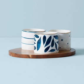 Blue Bay Snack Bowls - Set of 3 - With Wood Traysummer decor ,outdoor summer decor 