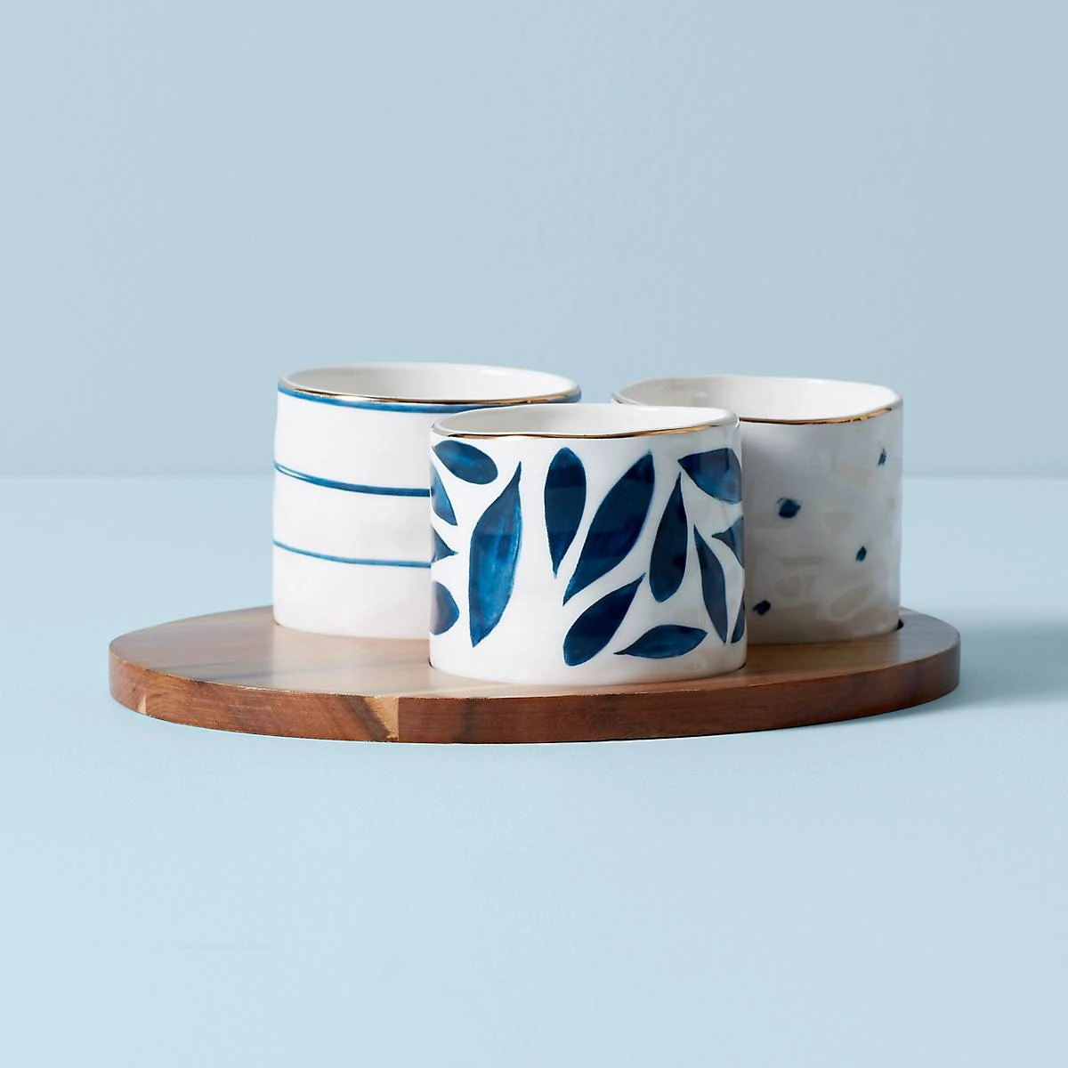 Blue Bay Snack Bowls - Set of 3 - With Wood Traysummer decor ,outdoor summer decor 