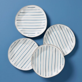 Blue Bay Stripes Dinner Plates - Set of 4summer decor ,outdoor summer decor 