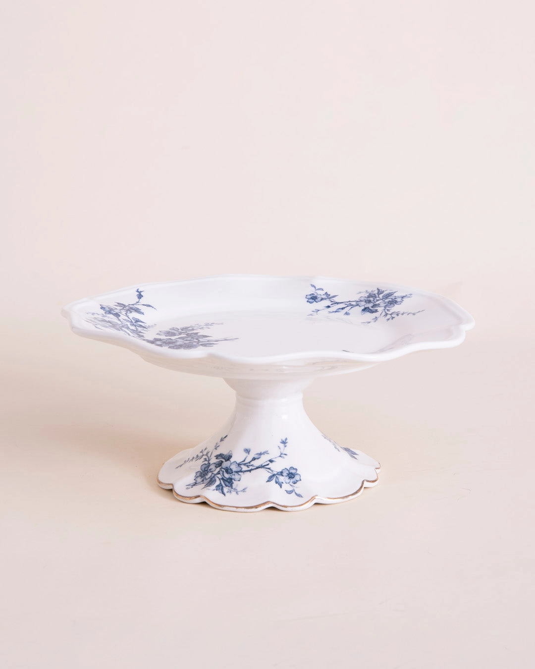 Blue Floral Scalloped Edge Cake Stand