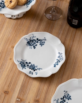Blue Floral Scalloped Edge Quarter Platemodern kitchen decor ,kitchen dinner set ,dinnerware 
