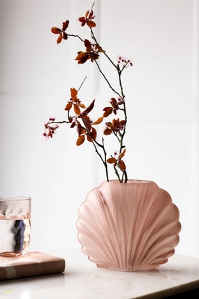 Blush Pink Frosted Glass Shell Vasedecorative vase ,Modern Ceramic Vase for Home Decoration 