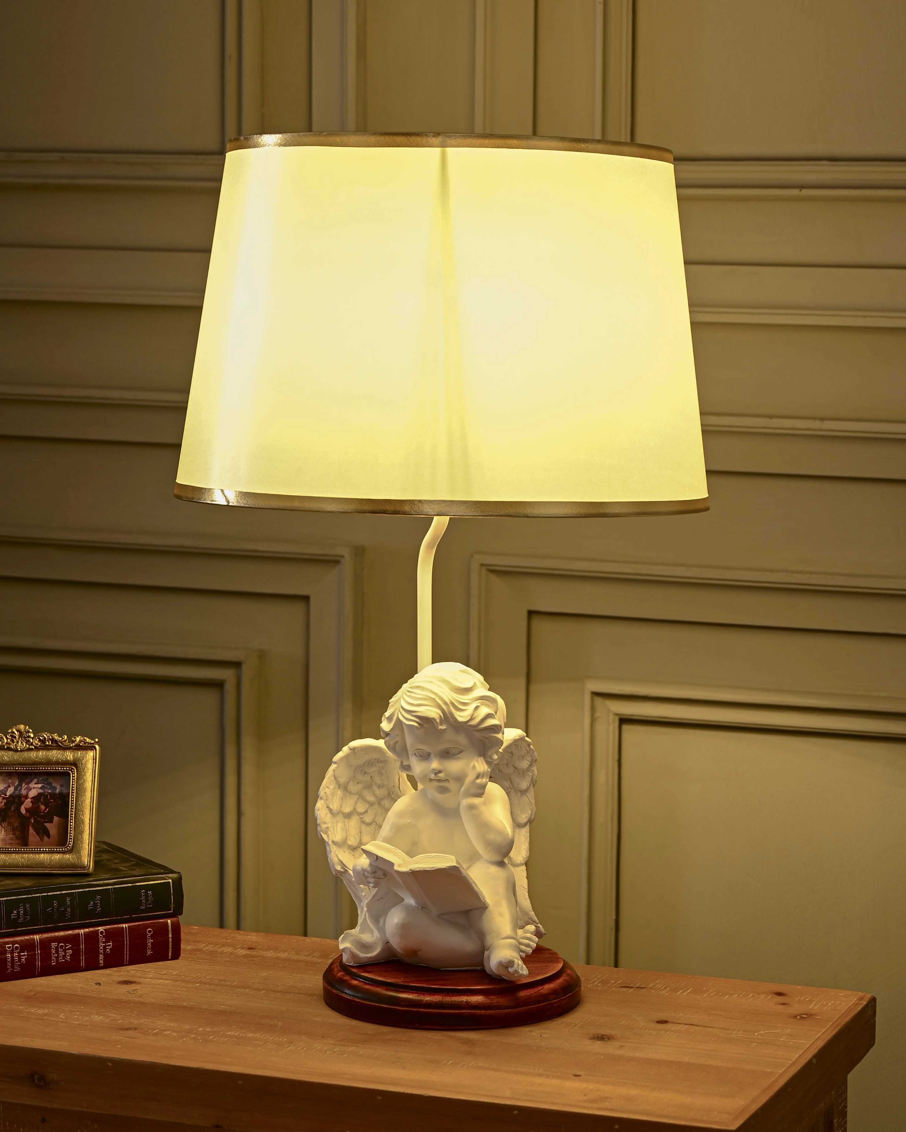 Book Reading Angel Cherub Table Lamp