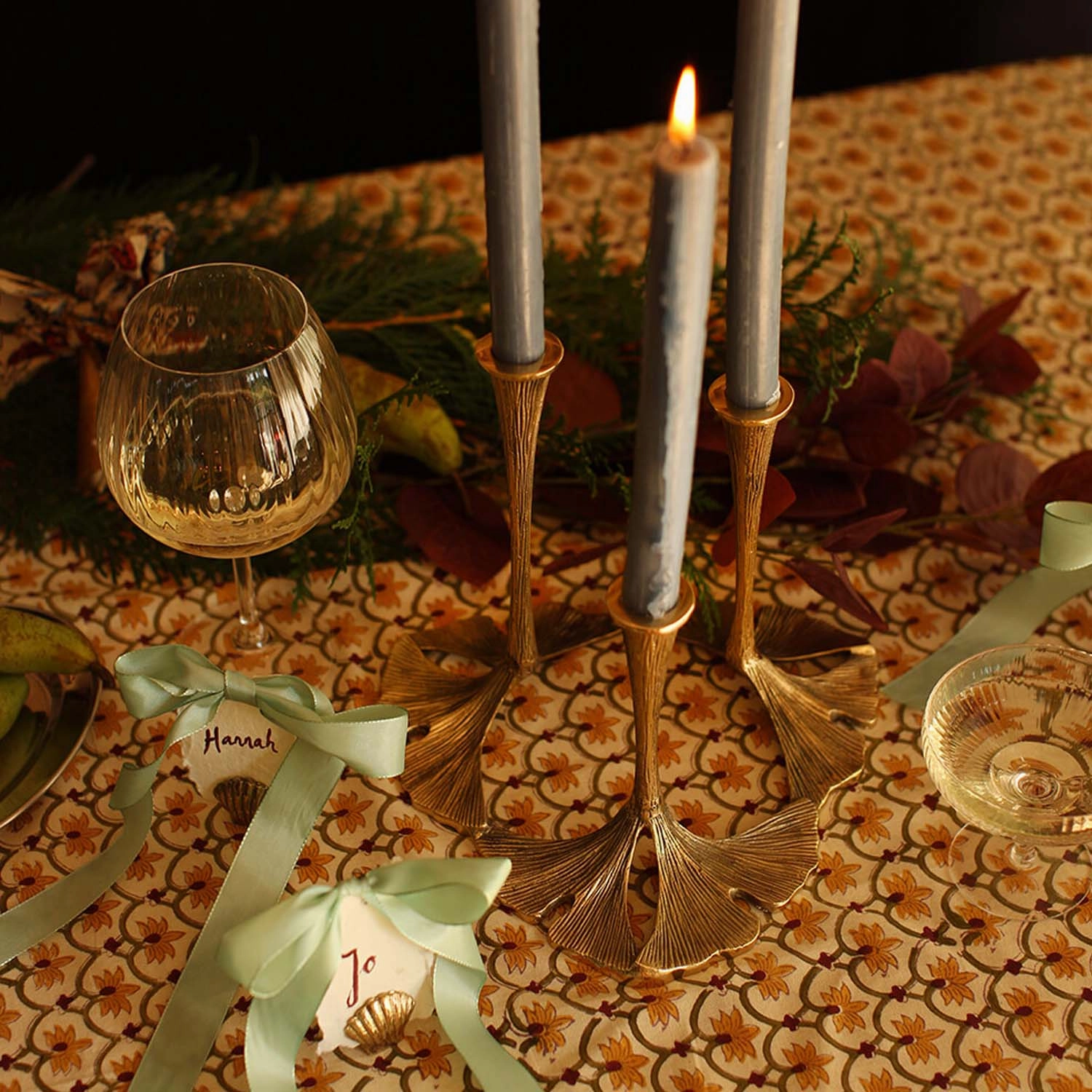 Brass Ginko Candle Holder - 9.5" Tall