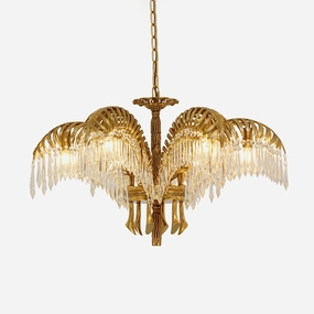 Brass Palm Leaf Crystal Chandelierrustic chandelier,bedroom chandelier 