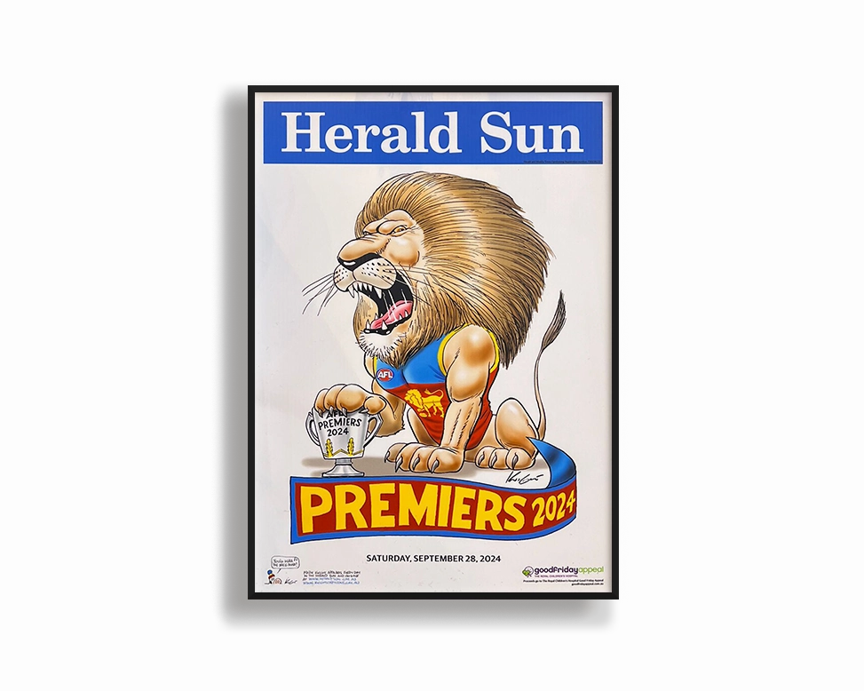 BRISBANE LIONS OFFICIAL HERALD SUN 2024 FRAMED POSTERhandmade souvenirs