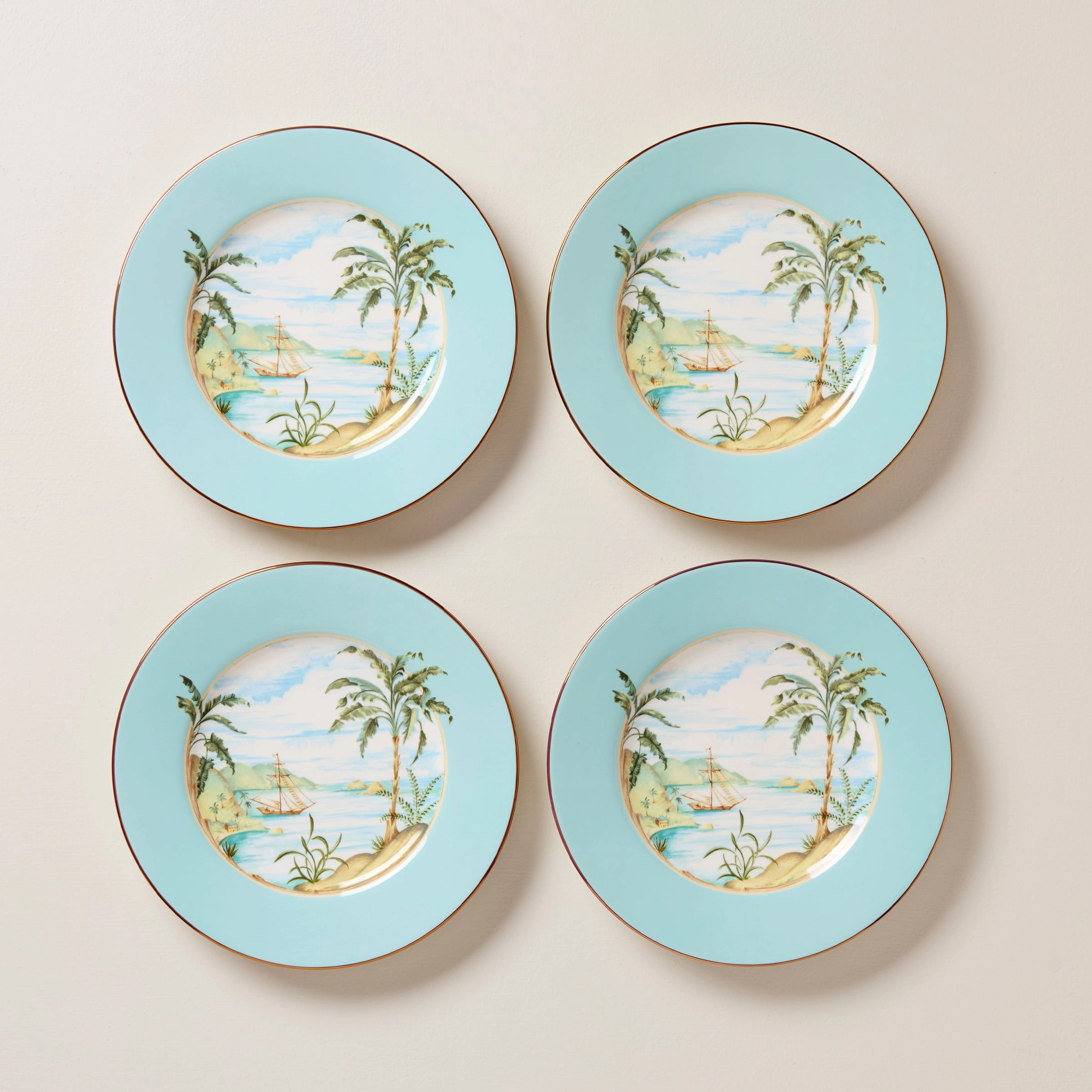 British Colonial Tradewind Accent Plates - Set of 4summer decor ,outdoor summer decor 