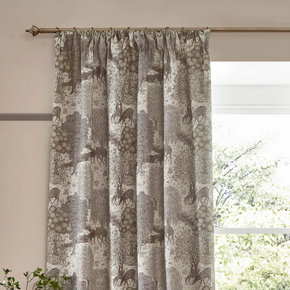 Brook Woodland Jacquard Pencil Pleat Curtains Linen