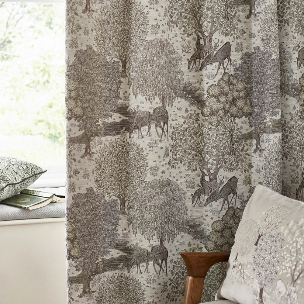 Brook Woodland Jacquard Pencil Pleat Curtains Linen