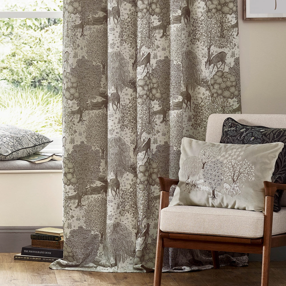 Brook Woodland Jacquard Pencil Pleat Curtains Linen