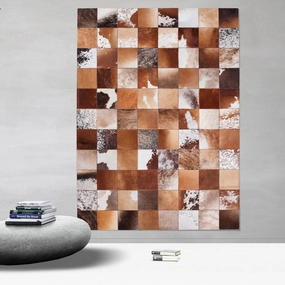 Brown and Cream Patchwork Hide Rugmodern color block patchwork rug