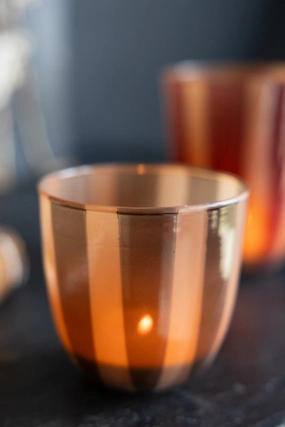 Burnt Orange Striped Tealight Holder - Shortscented candle ,decorative candle 