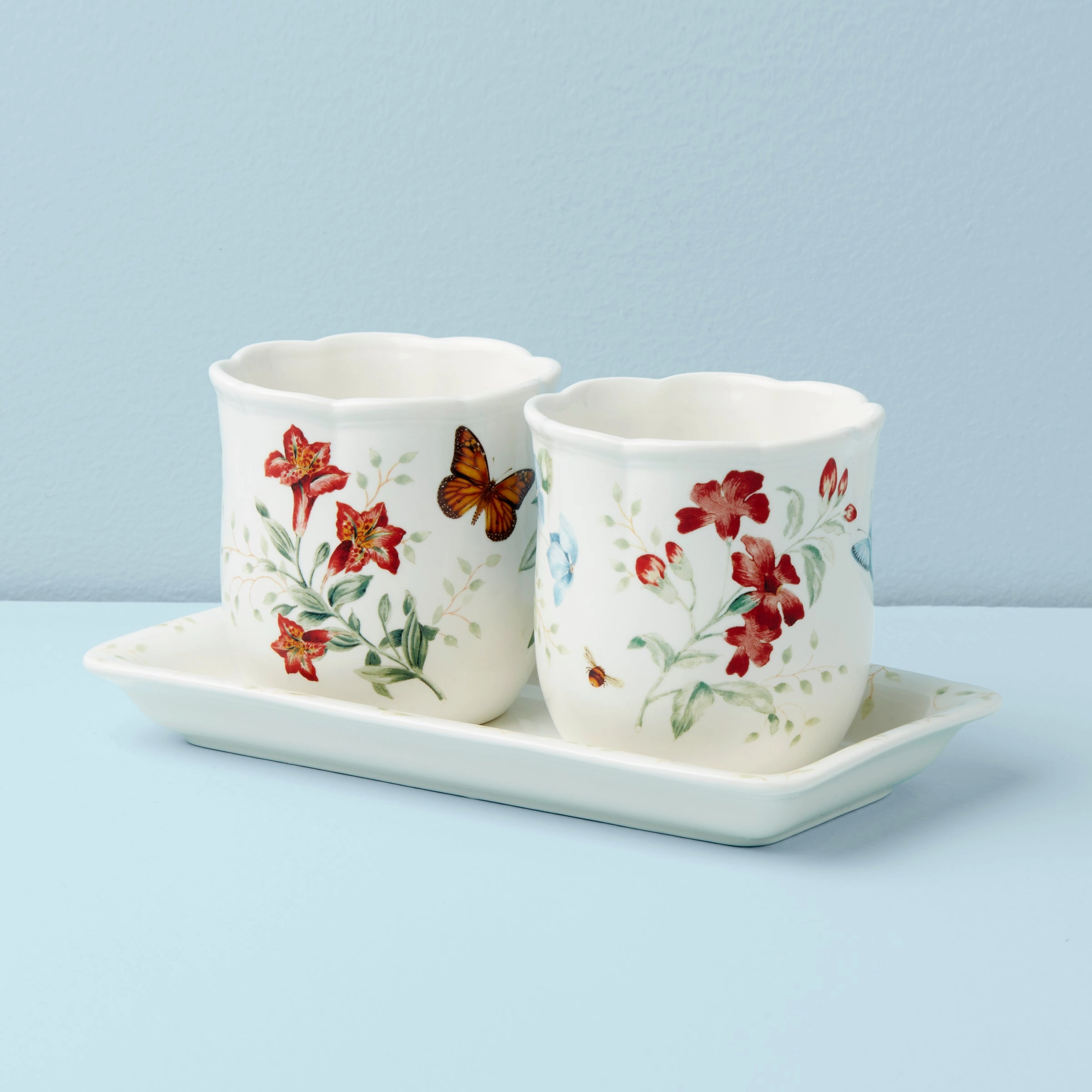 Butterfly Meadow 3-Piece Herb Pots & Tray Set